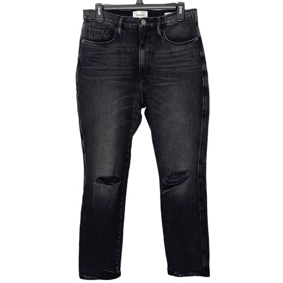 Frame Le Sylvie Slender Straight in Wilkinson Rips Wash Washed Black Jeans Sz 28 - Picture 2 of 12